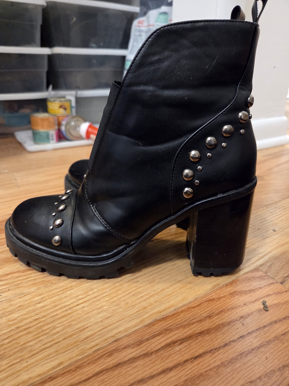 Women’s Black Studded Block Heel Ankle Boots